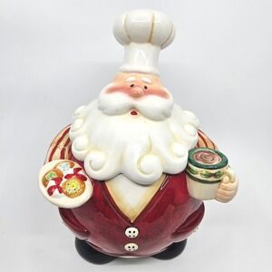 Vintage Home Interiors Santa Chef Cookie‎ Jar Whimsy Storybook Holiday Ceramic